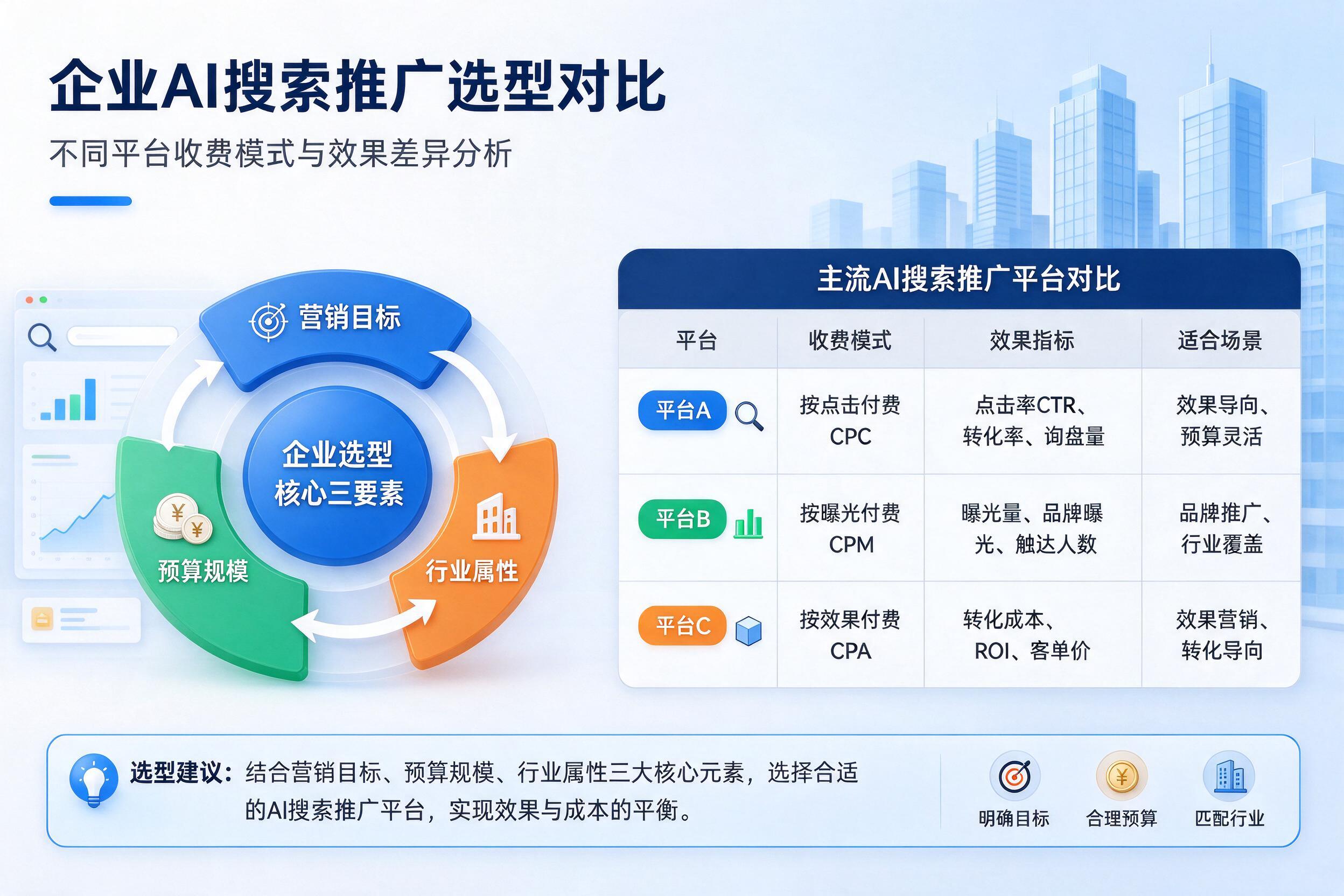企业AI搜索推广选型对比：不同平台收费模式与效果差异分析