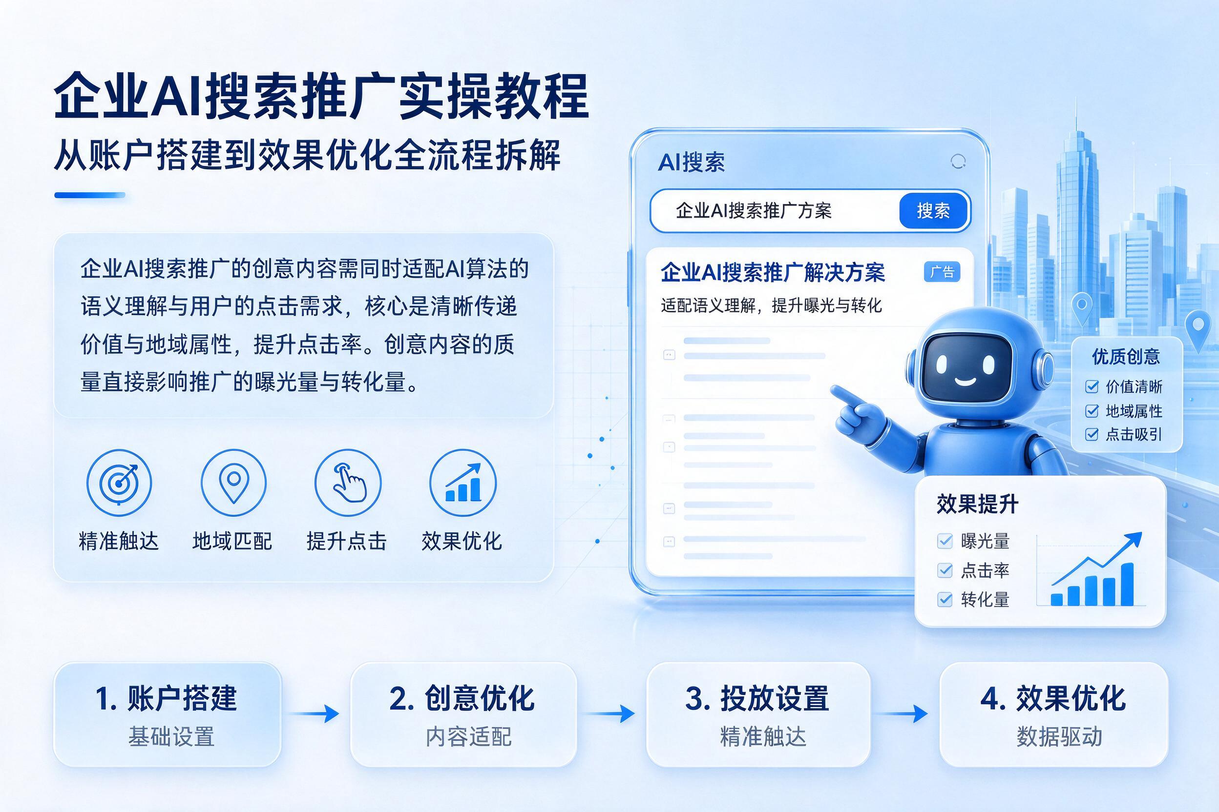 企业AI搜索推广实操教程:从账户搭建到效果优化全流程拆解