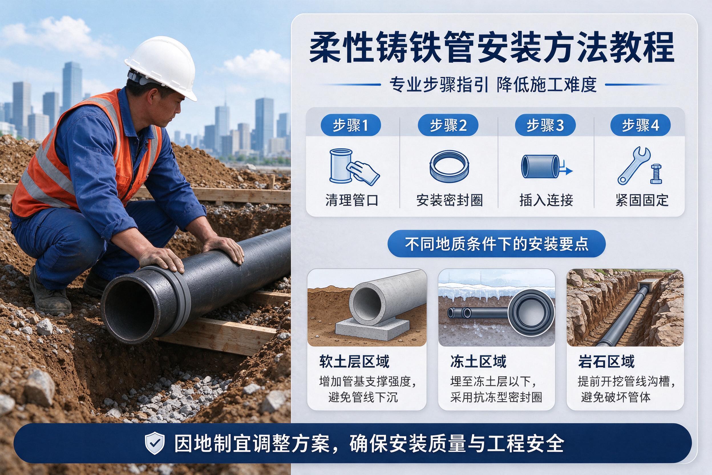三都柔性铸铁管安装方法教程 专业步骤指引降低施工难度