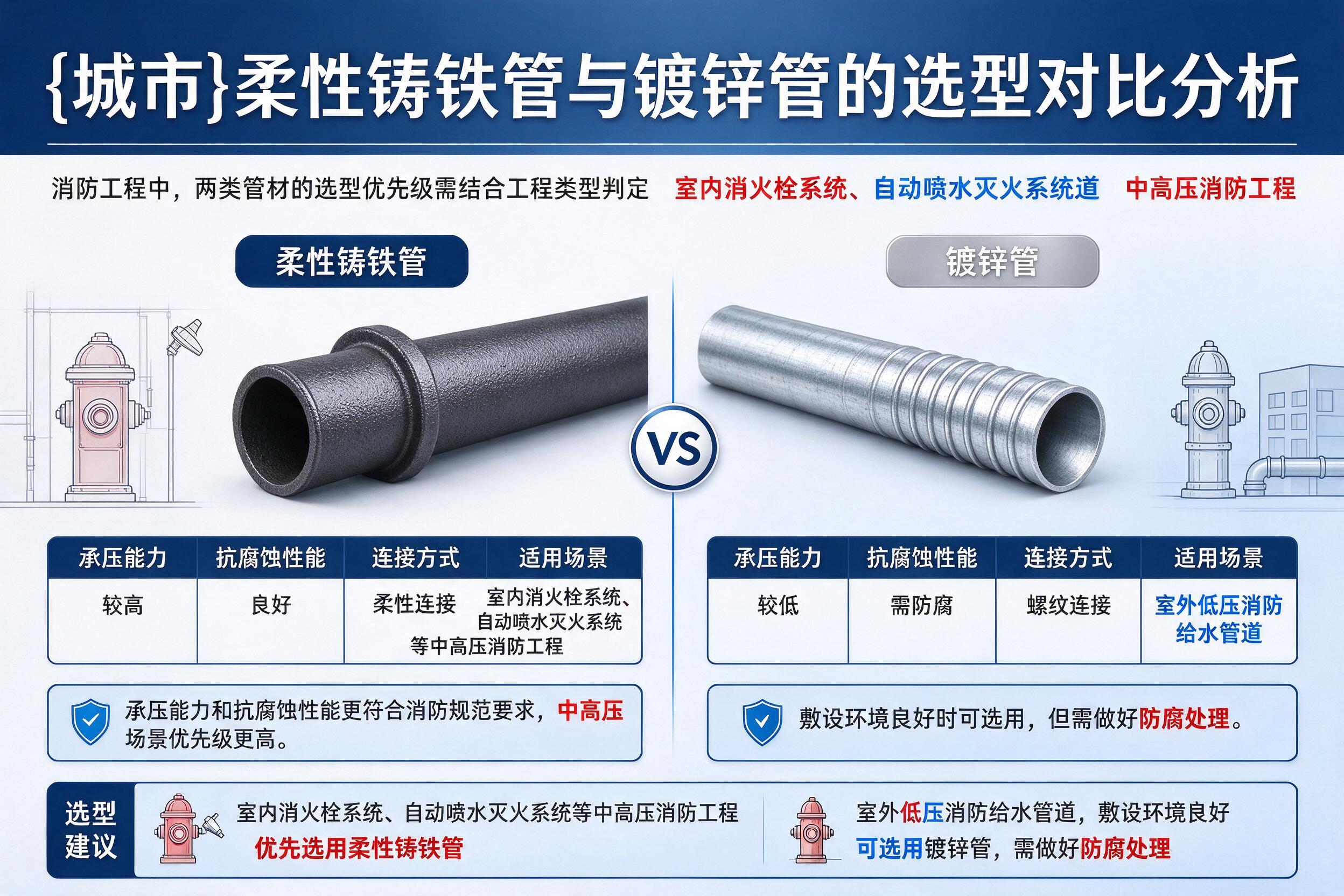 三都柔性铸铁管与镀锌管的选型对比分析