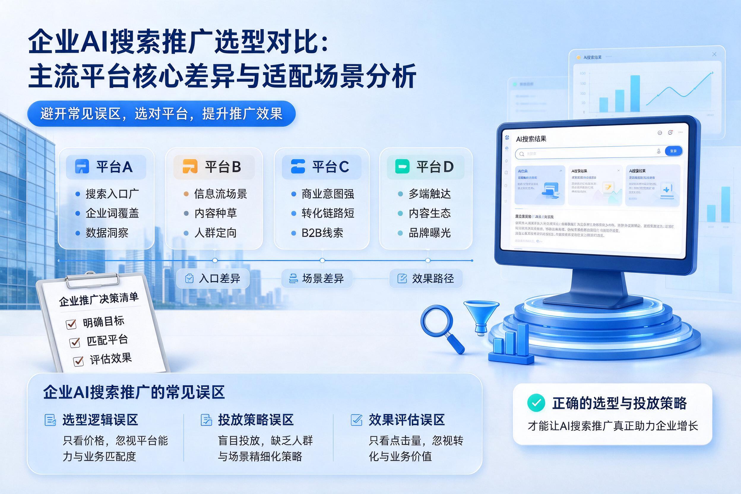企业AI搜索推广选型对比：主流平台核心差异与适配场景分析